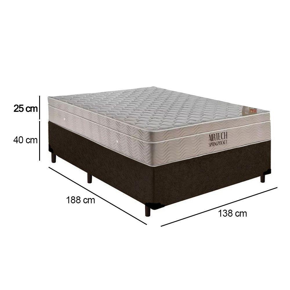 Miniatura Cama Box Casal Suede + Colchão Casal Ortobom Airtech Molas Springpocket (65x138x188) Marrom