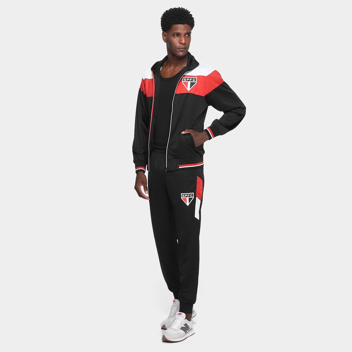 Miniatura Agasalho São Paulo Trilobal Tricolor SPR Masculino Preto+Vermelho - EGG