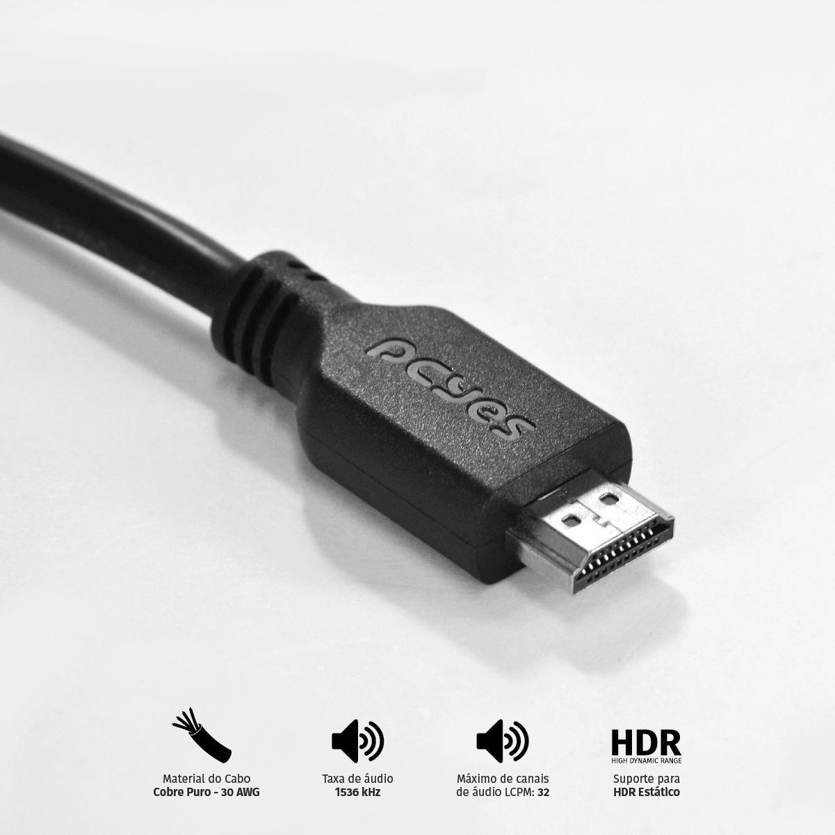 Miniatura Cabo Hdmi 2.0 4K 30Awg Cobre Puro 3 Metros - Phm20-3