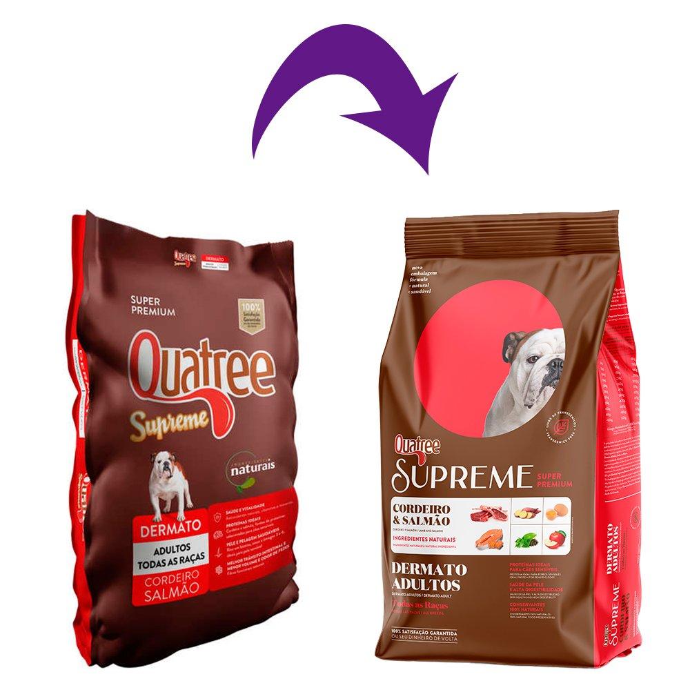Miniatura Ração Seca Quatree Supreme Dermato Cordeiro e Salmão Cães Adultos - 15 Kg