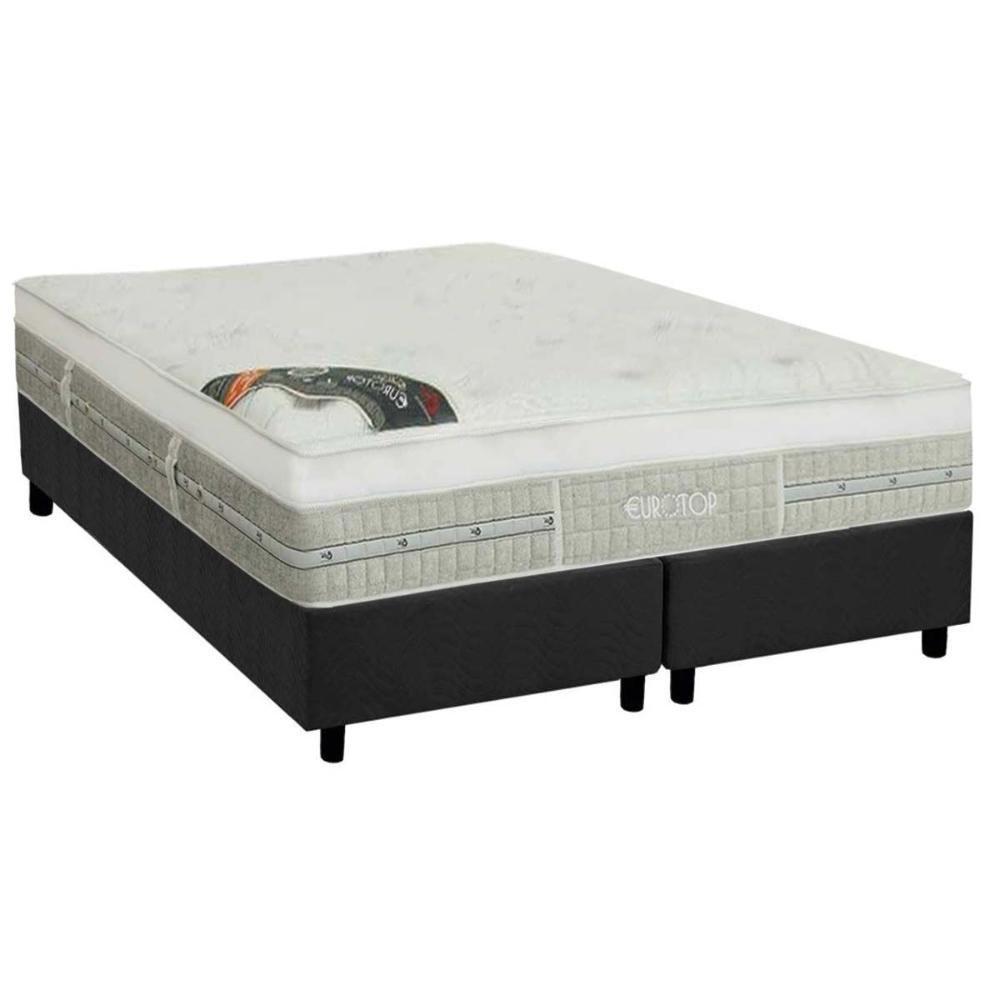 Miniatura Cama Box Queen: Colchão Molas Ensacadas Castor Pocket Gold Star Slx Gran Plush Látex + Base Crc Suede Gray(158x198)