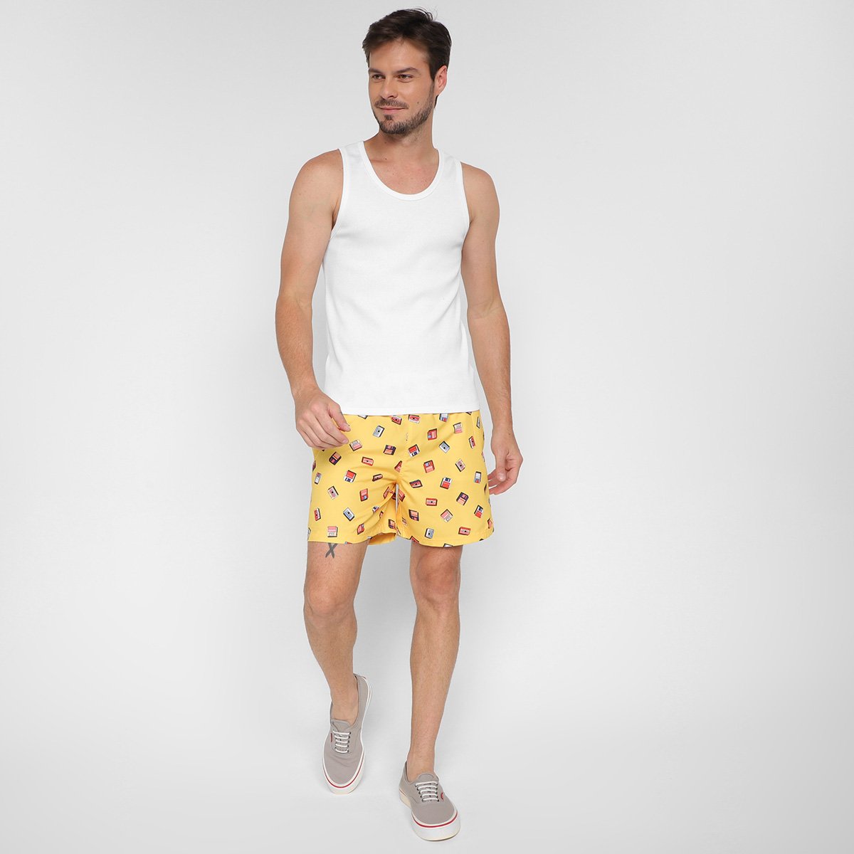 Miniatura Bermuda Curta Enfim Masculina Amarelo+Vermelho - G