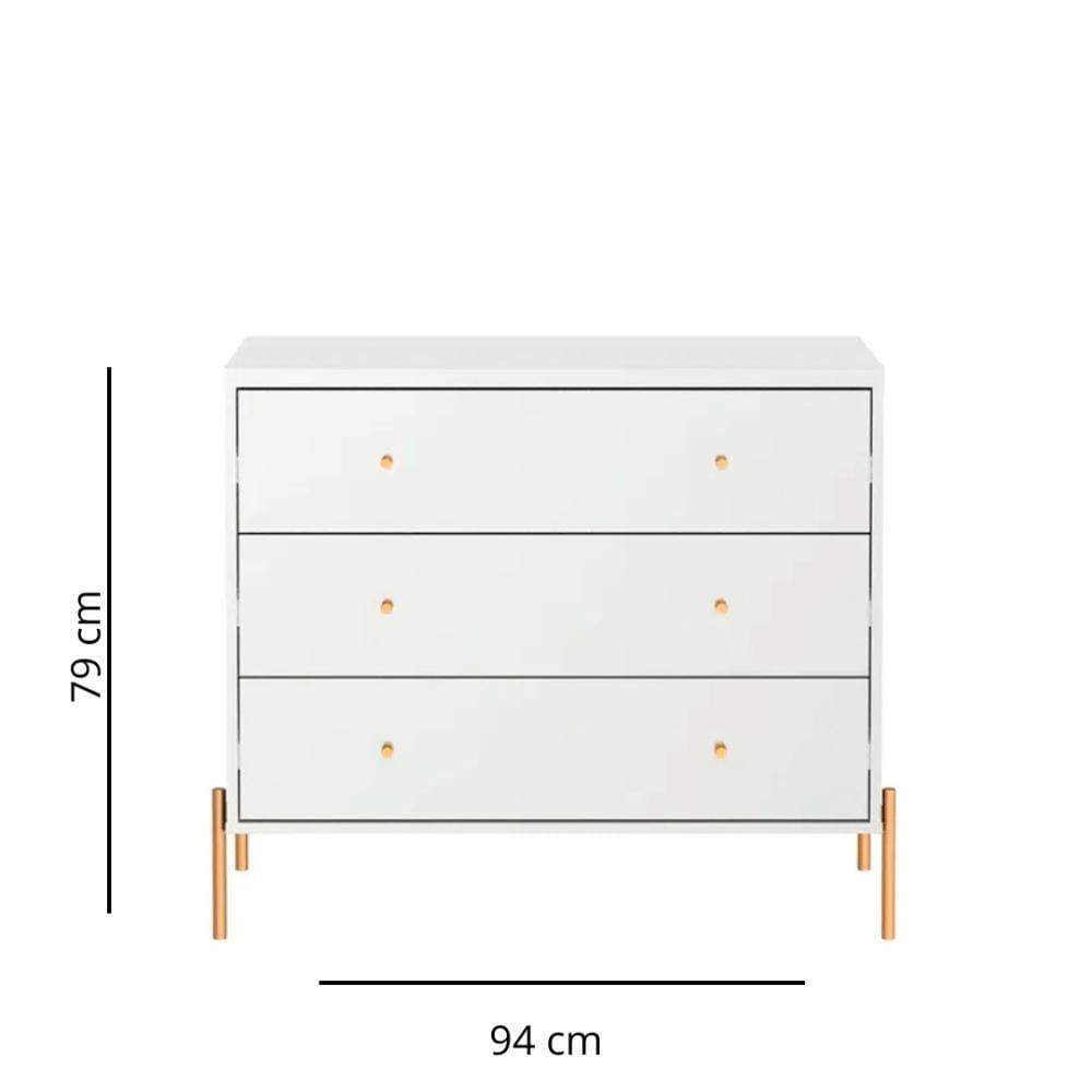 Miniatura Cômoda 3 Gavetas Jasper Branco 94cm