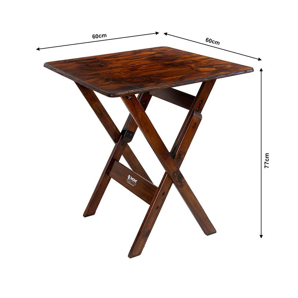 Miniatura Conjunto Mesa Dobrável 60x60cm Com 4 Cadeiras Em Madeira Maciça - Imbuia - Marrom