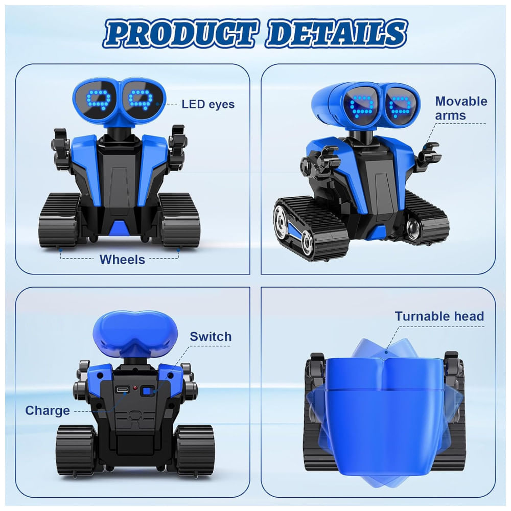 Miniatura Robô com Demonstração Automática para Crianças, Controle Remoto, Robô Recarregável com Olhos LED, Robô Inteligente Azul para Crianças,MindPal.