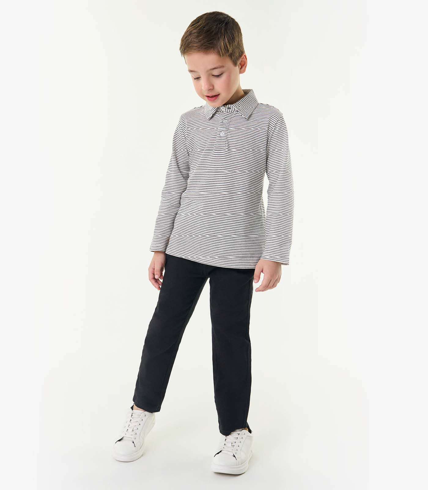Miniatura Camisa Listrada Infantil Manga Longa Trick Nick Bege 1