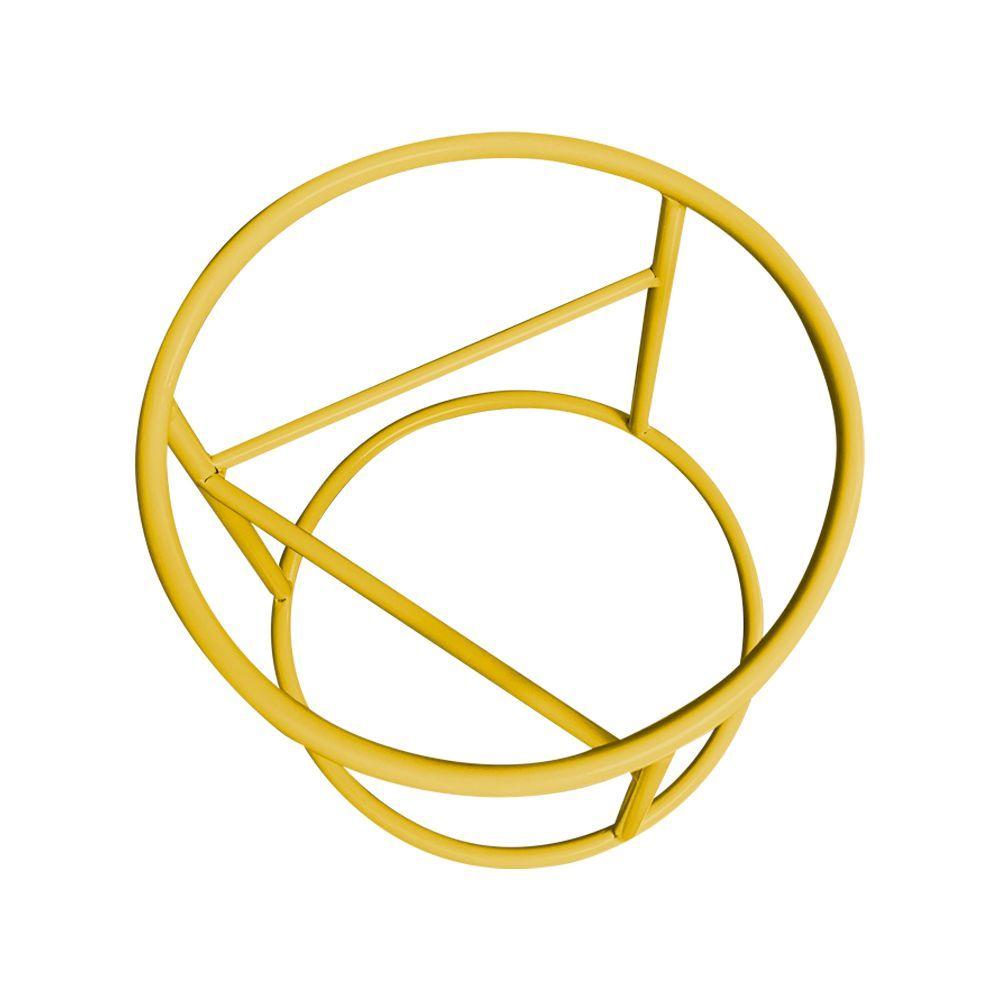 Miniatura Puff Luma Linho Azul Com Base De Aço Amarela - Azul