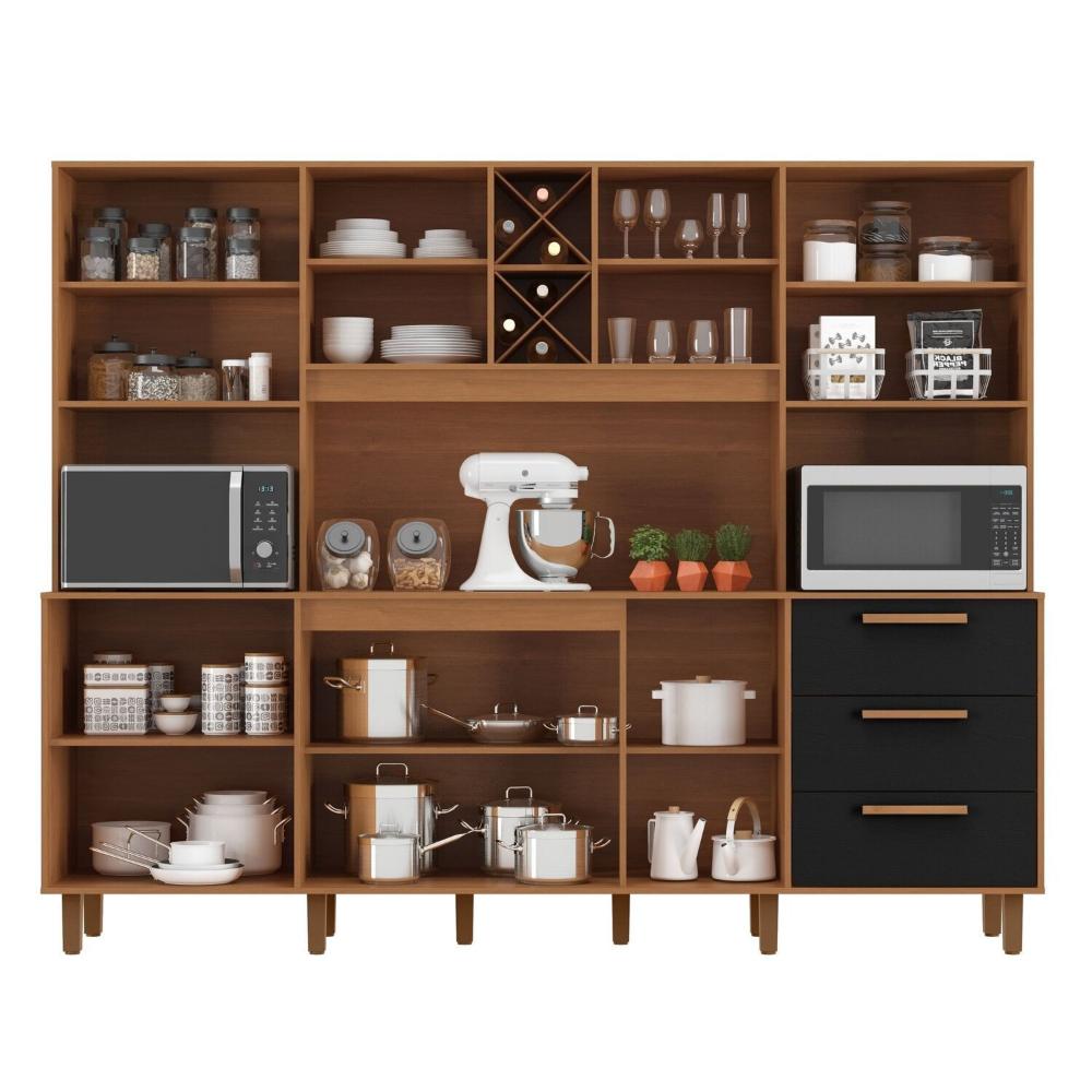 Miniatura Kit Apollo - Armario para Cozinha Mdp 8 Portas 3 Gavetas Cinamomo / Preto