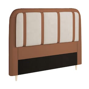 Miniatura Cabeceira para Cama Box Casal Dobuê Leon com Revestimento em Veludo e Corino Caramelo/Bege