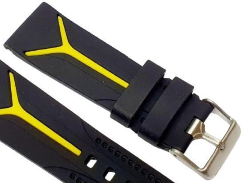 Miniatura Pulseira Para Relogio Pulso Silicone 22Mm Preta E Amarelo