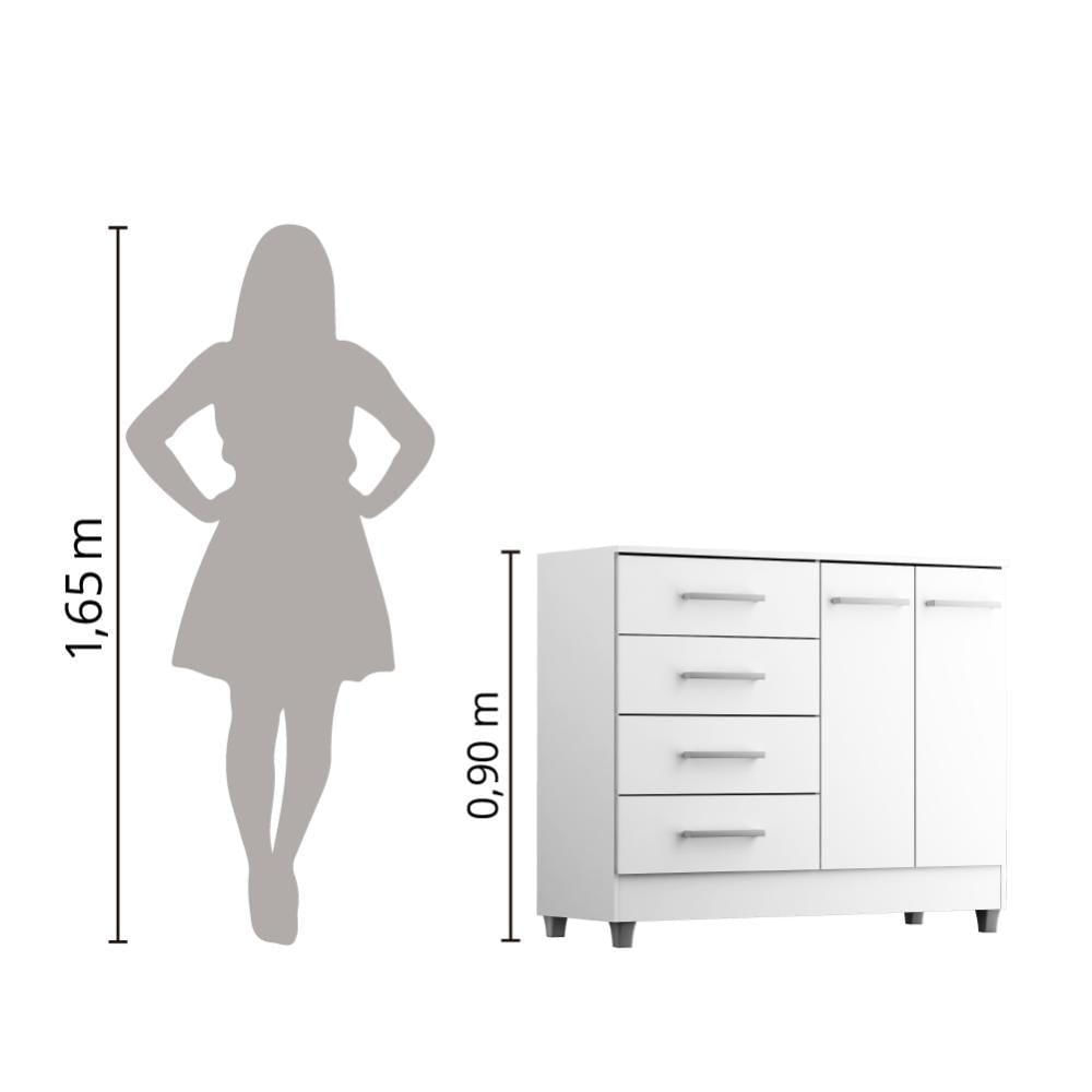 Miniatura Cômoda Sapateira Gisele 2 Portas 4 Gavetas Branco Branco