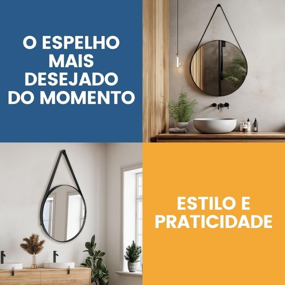 Miniatura Espelho Adnet Redondo 30cm com Alça e Suporte para Sala Quarto Banheiro Hall Preto