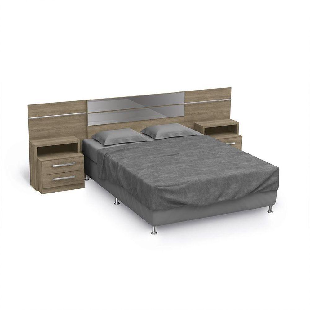 Miniatura Cabeceira Para Cama Box Com 2 Mesas De Cabeceira Nogal