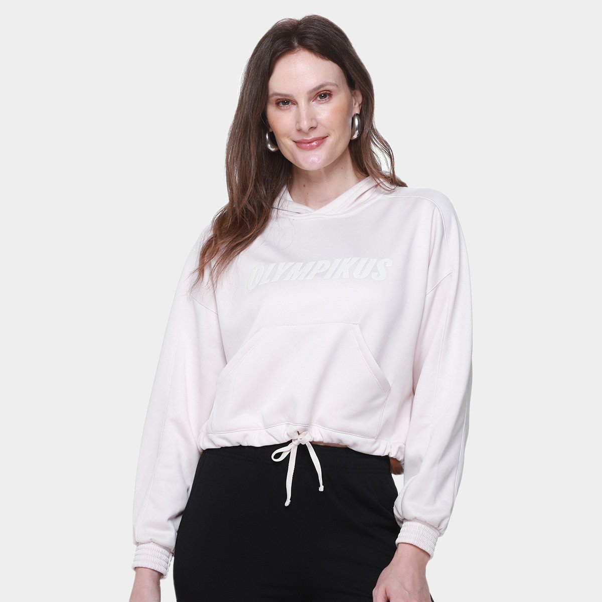 Miniatura Moletom Olympikus Cropped Capuz Feminino Areia - G