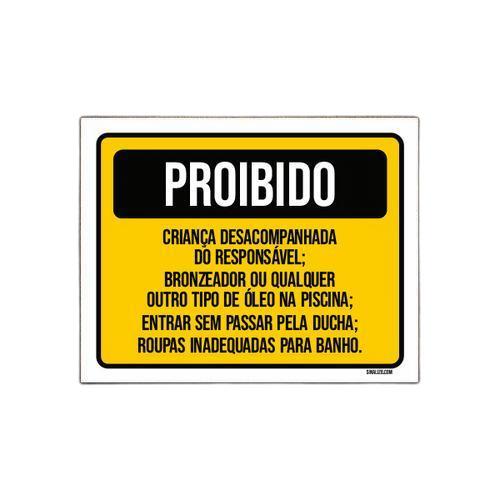 Miniatura Placa Proibido Criança Desacompanhada Bronzeador 18X23