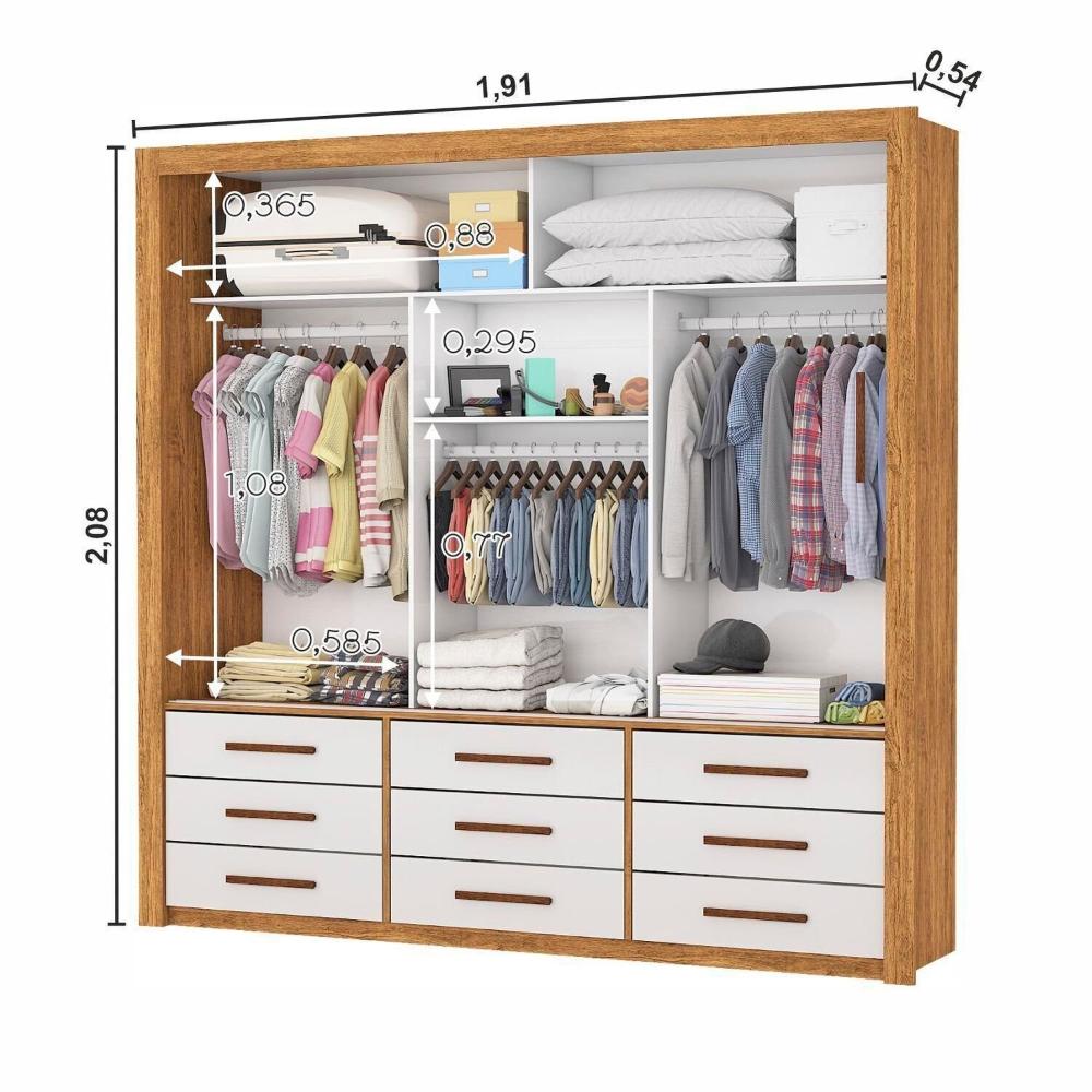 Miniatura Guarda-roupa 3 Portas Correr 9 Gavetas Anjos Cinamomo/Off White