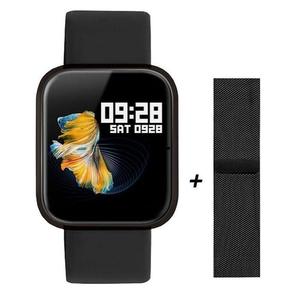 Miniatura Relógio Smart Watch Feminino Oled P70 + Duas Pulseiras Preto