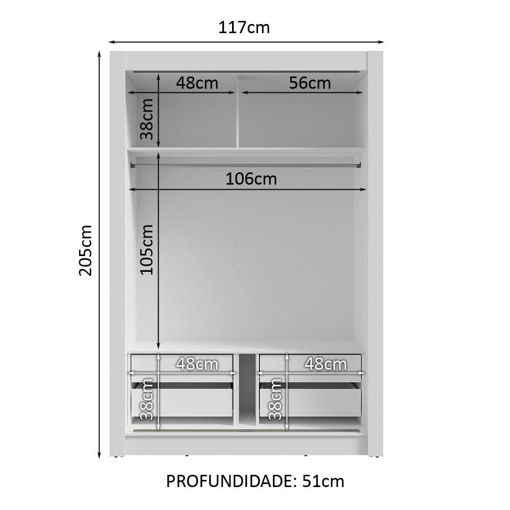 Miniatura Guarda-Roupa Solteiro 2 Portas de Correr com Espelho 4 Gavetas Branco Vivare Plus Madesa Branco
