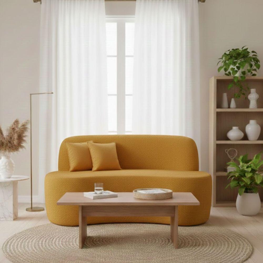 Sofá Ondulado Orgânico Pequeno 2 Lugares Sala Bouclé Bouclé Mostarda