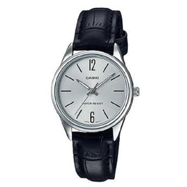 Miniatura Relógio Feminino Casio Ltp-V005L 7Bu Prata Couro Analógico