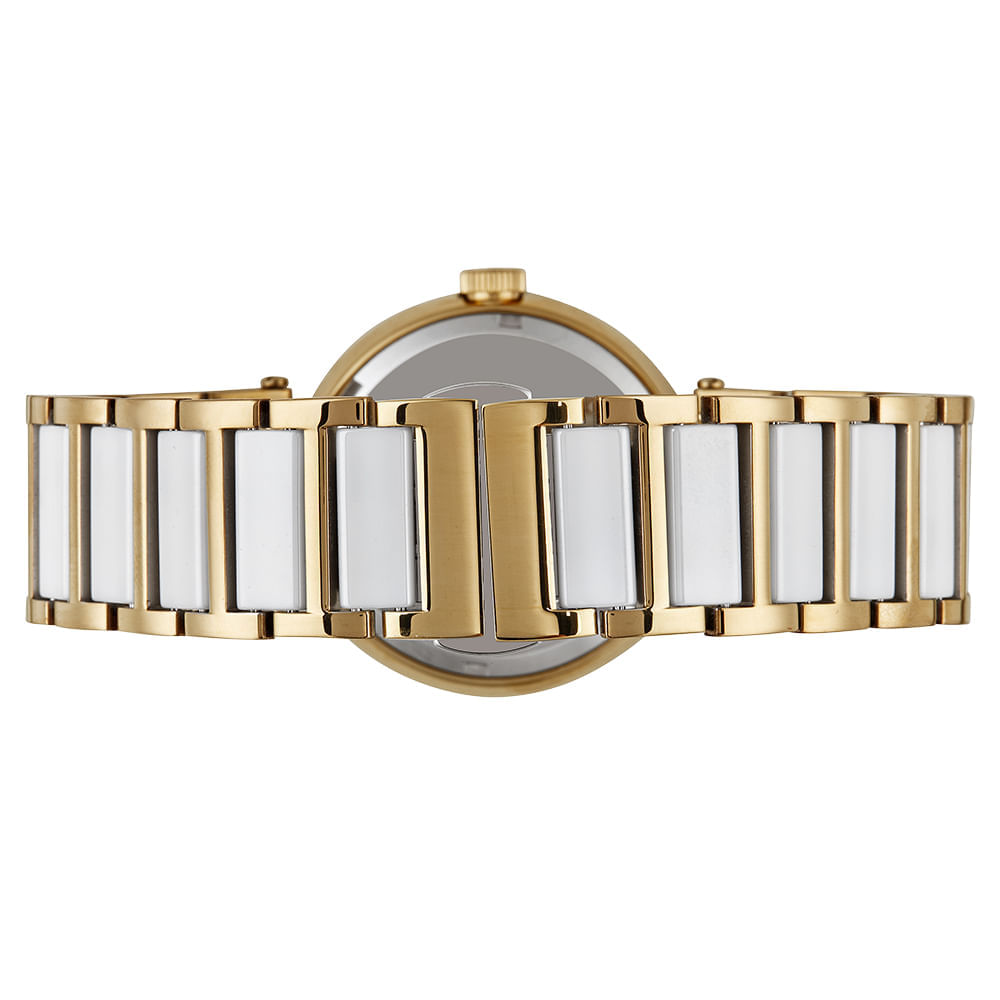 Miniatura Relógio Feminino Cerâmica Madrepérola Dourado