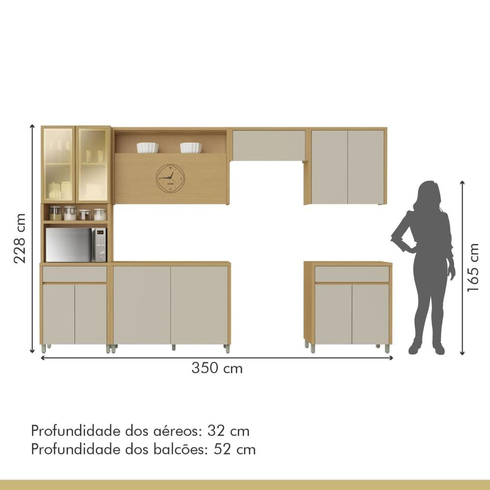 Miniatura Cozinha Completa 6 Peças 12 Portas 2 Gavetas Condessa 350cm 100% MDF Carvalho/Greige