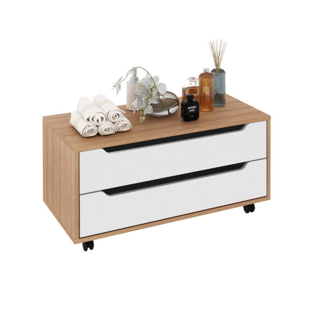 Miniatura Gabinete para Banheiro com 2 Gavetas Rodízio BN3643 Amêndoa/Branco