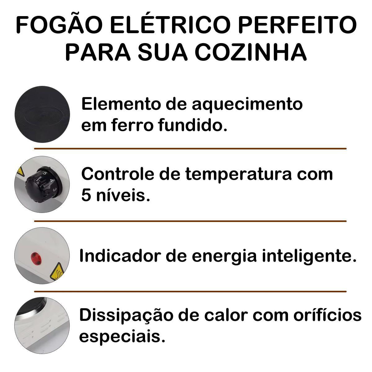 Fogão Elétrico Portátil 1 Boca 1000W Para Mesa Camping 127V