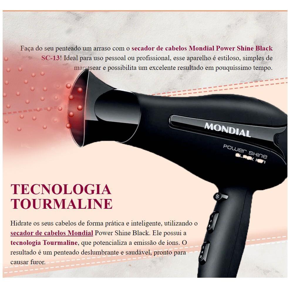 Secador Cabelos Mondial Power Shine Black Sc-13 2000W Preto