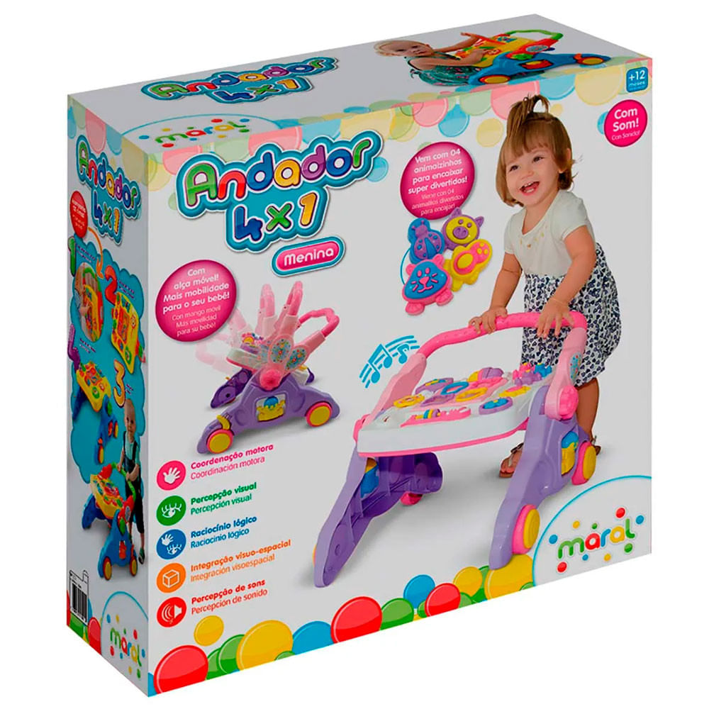 Brinquedo Andador 4 em 1 Maral Rosa