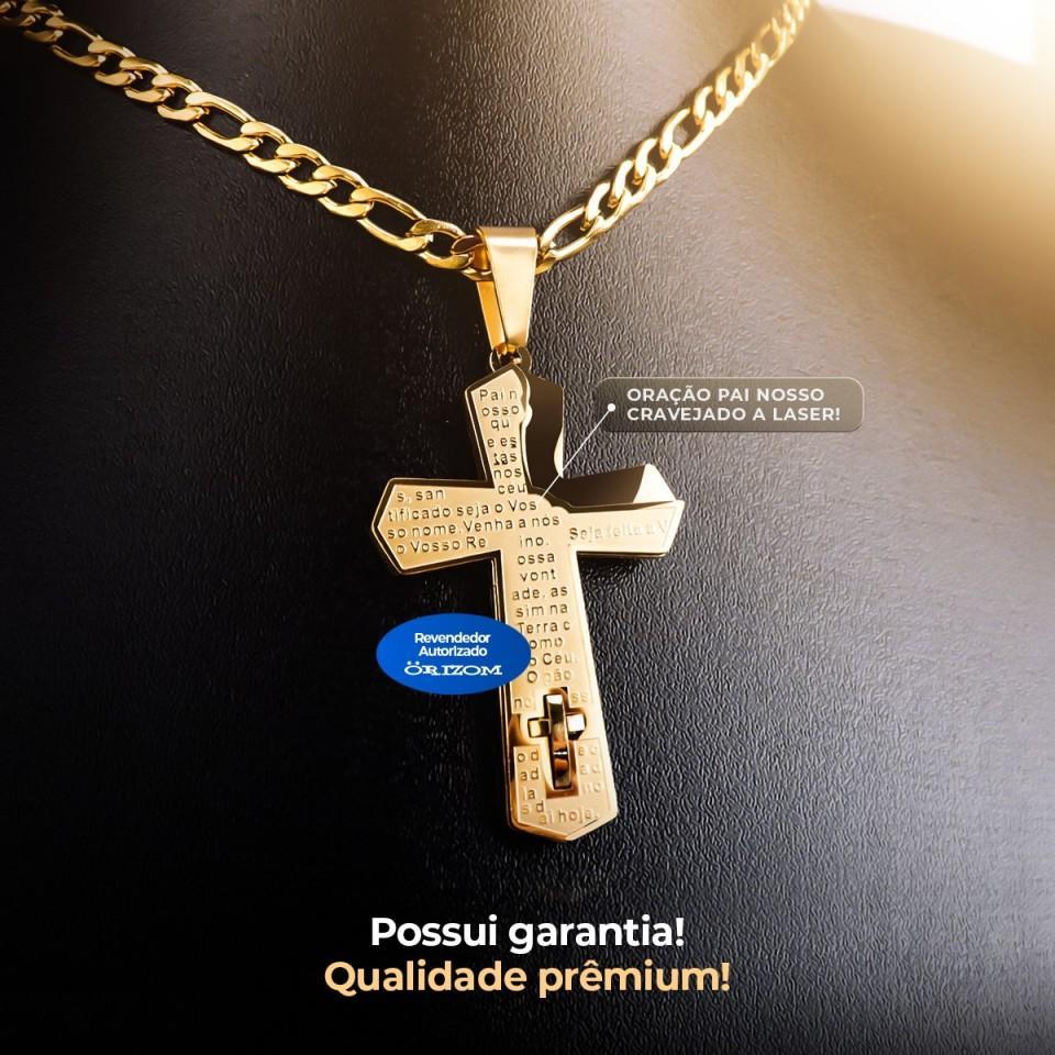 Kit Masculino Aço Colar Crucifixo + Pulseira - Di Fiore