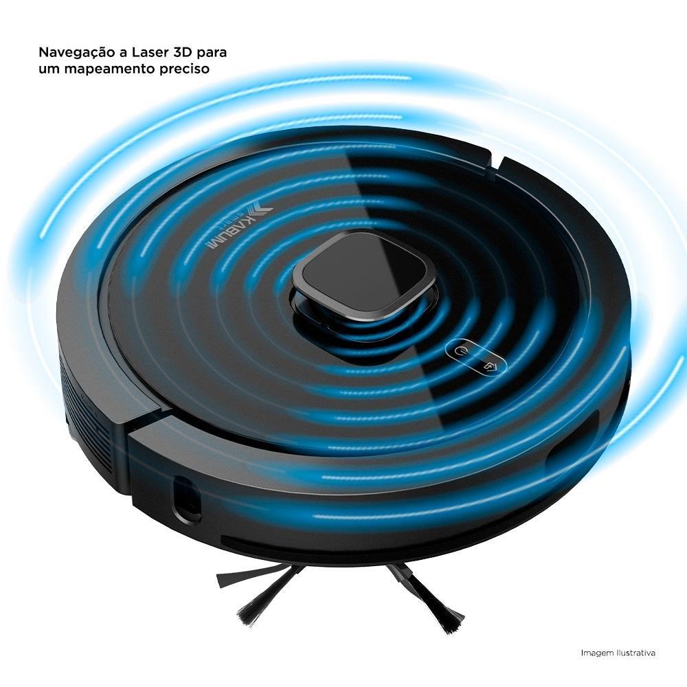 Miniatura Robô Aspirador e Passa Pano KABUM! smart 900 - 5 Modos de Limpeza, Base 2 em 1, Mapeamento 3D - 127v - Preto - KBSF009