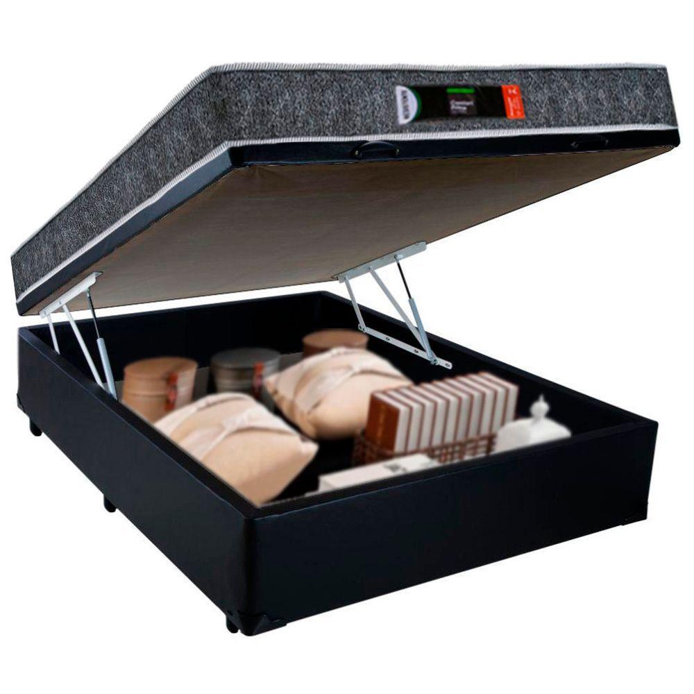 Miniatura Cama Box Baú Casal + Colchão Casal Ortopédico Resistente Pró D28 Prime Colchões 48x138x188 Preto