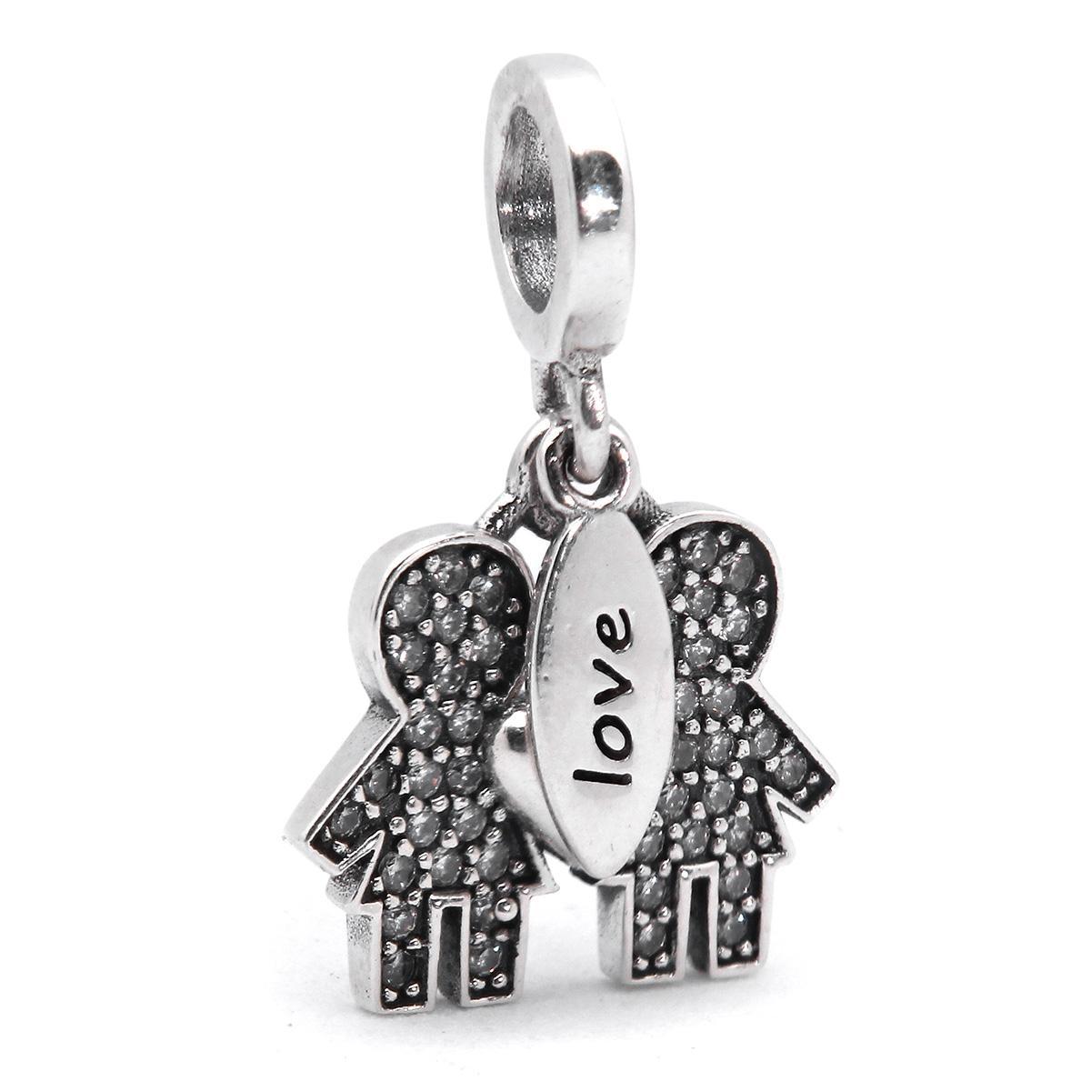 Miniatura Berloque Charm Pingente Casal Meninas Em Prata 925