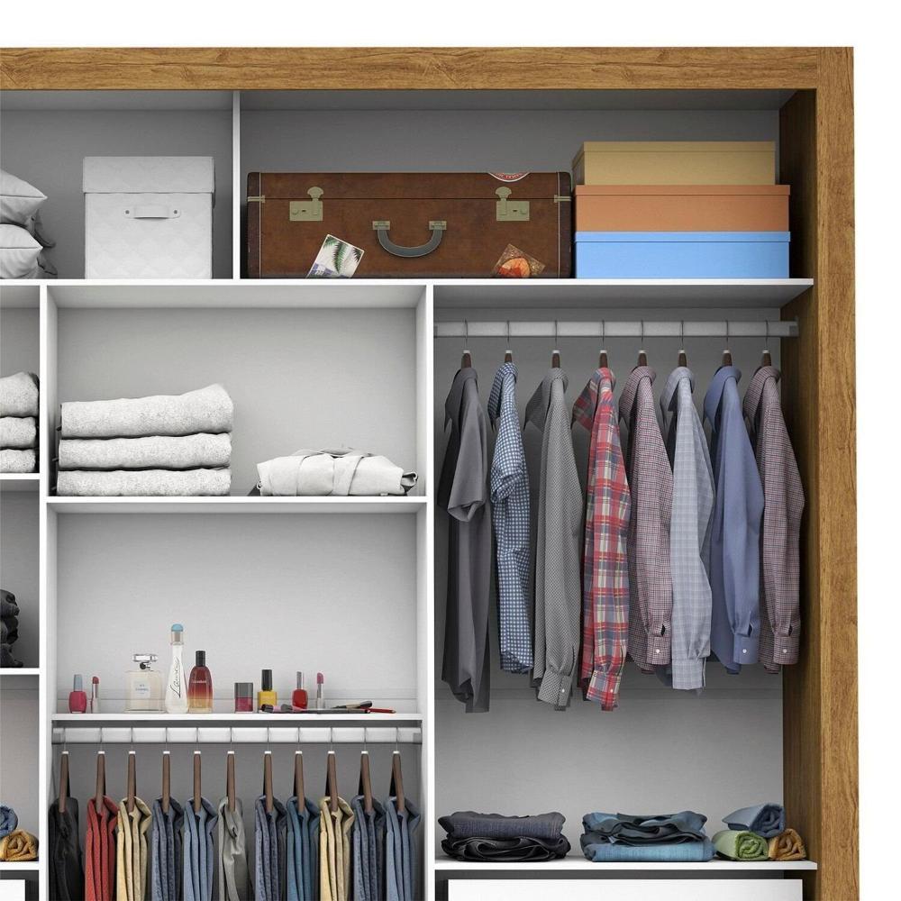 Guarda Roupa Casal com Espelho 3 Portas de Correr Ilheus Premium Cinamomo-Branco