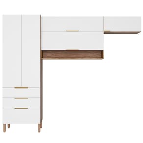 Miniatura Cozinha Compacta Bartira Topázio UP com 5 Portas, 3 Gavetas e 4 Prateleiras - 262,5cm de largura Damasco/Branco