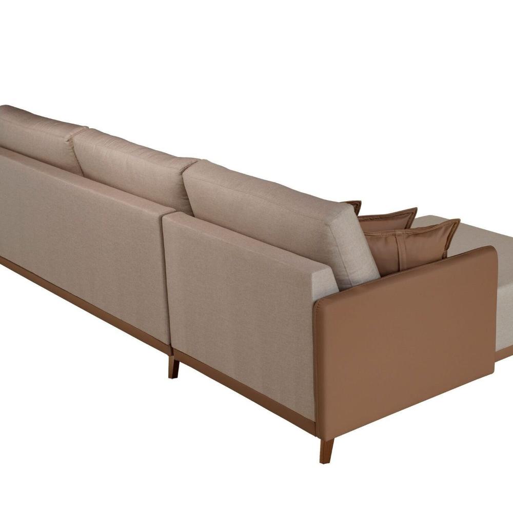 Miniatura Sofá Versalhes com Chaise 280cm com Detalhes em Courino Bege