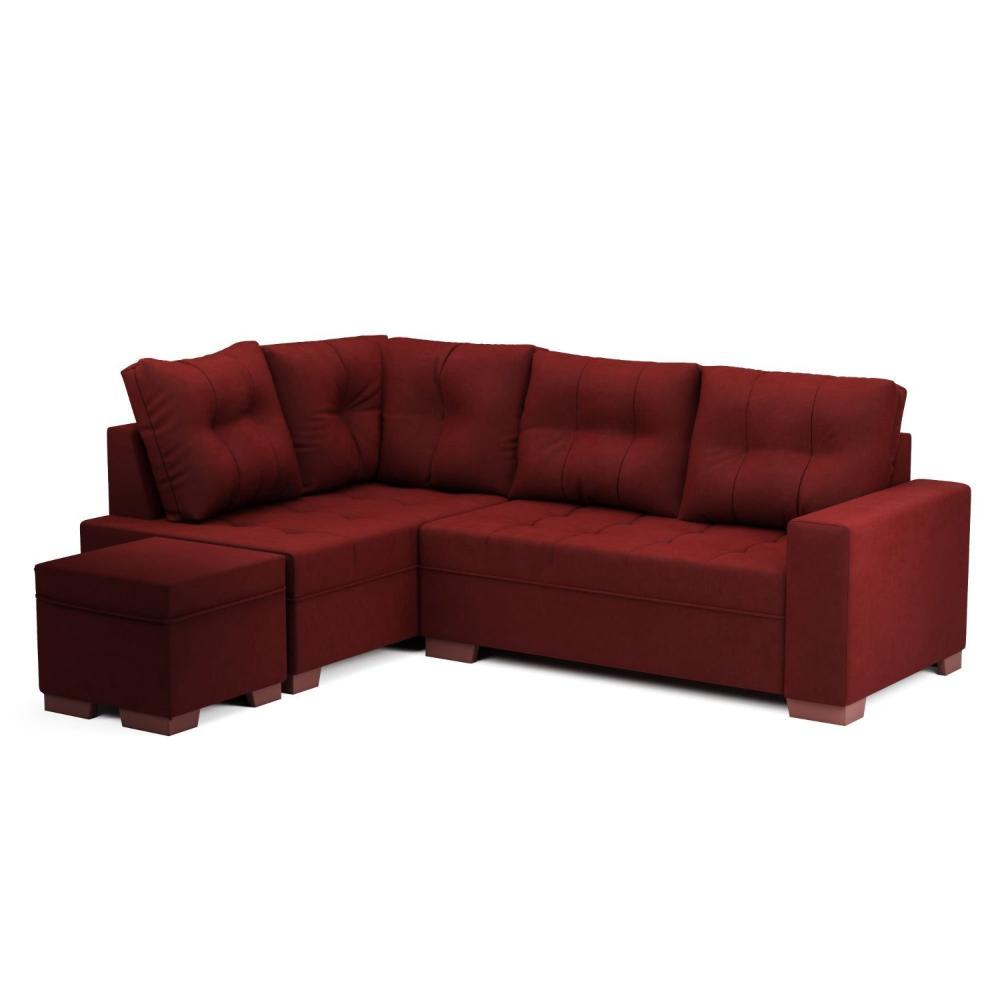 Sofá de Canto com Puff 7 Lugares 238cm Gávea Montreal Vermelho
