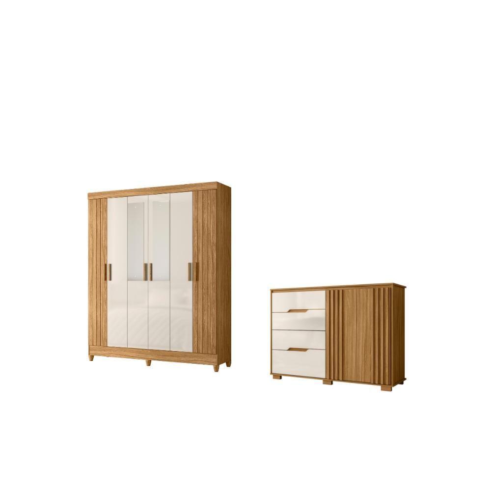 Miniatura Conjunto Guarda Roupa Espelho E Comoda Luz Freijo Off White