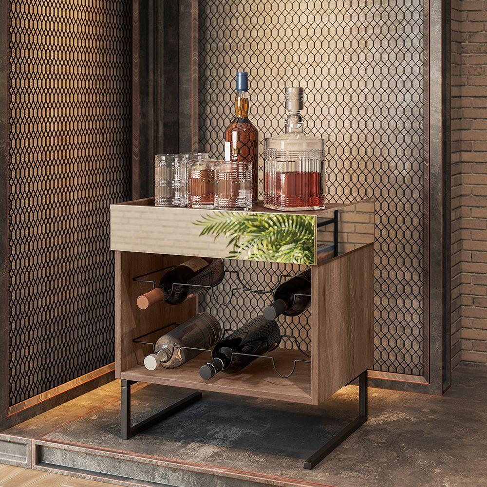 Mini Adega Aparador Barzinho Industrial Com Espelho Aurora