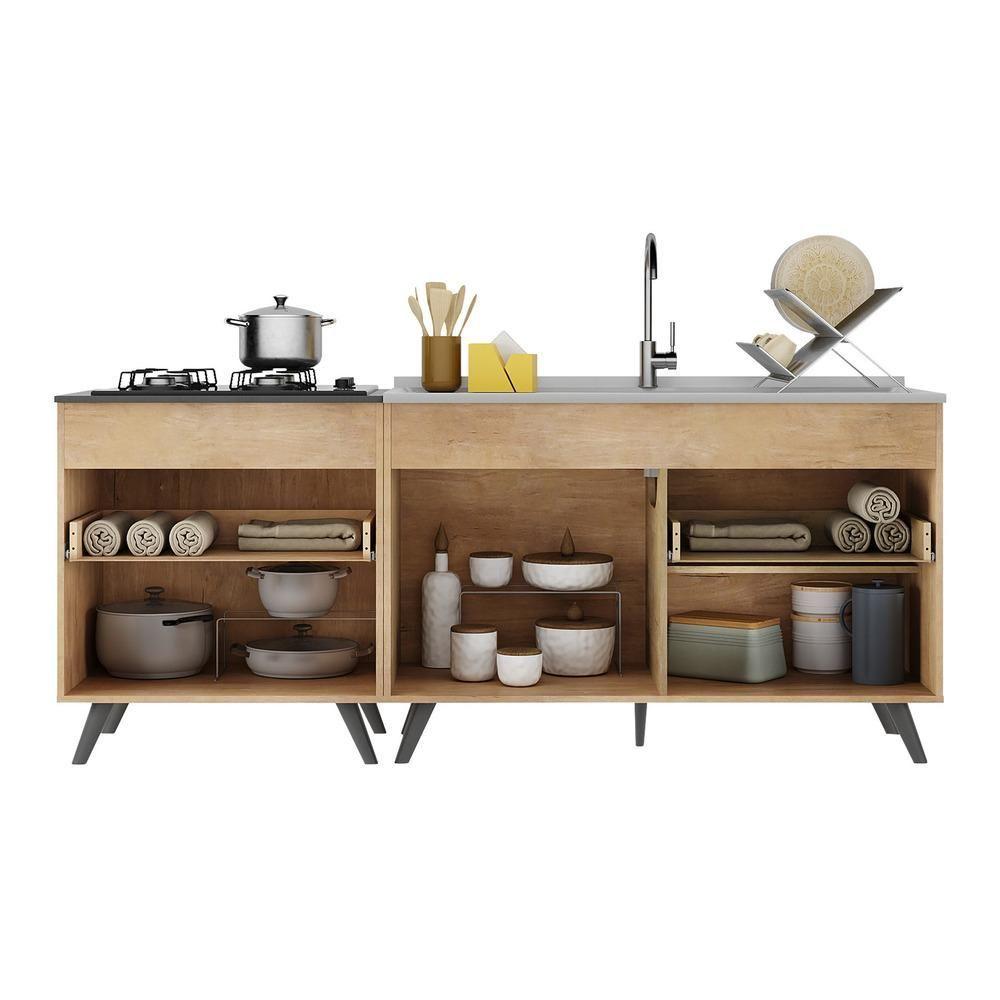 Miniatura Kit 2 Balcões Gabinete Pia 120cm + Cooktop 70cm preto