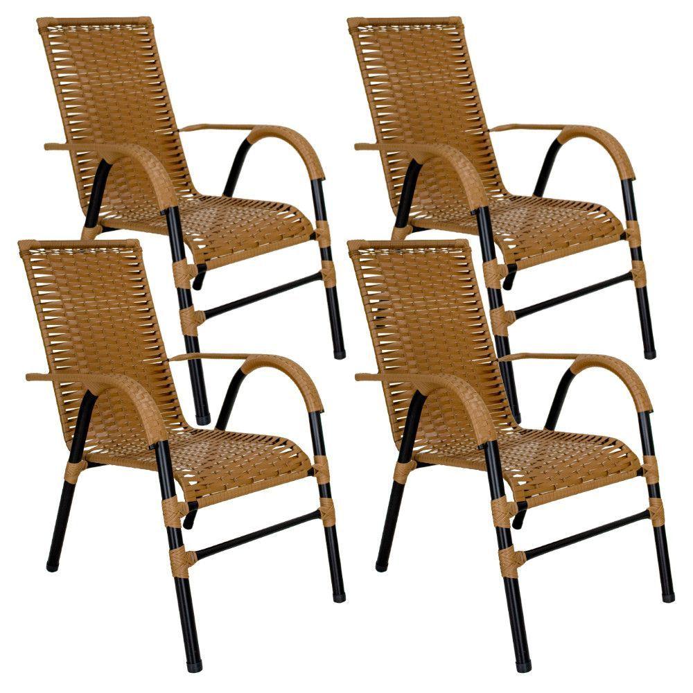 Miniatura Conjunto De 4 Cadeiras Bela De Aço Carbono E Fibra Sintética Caramelo