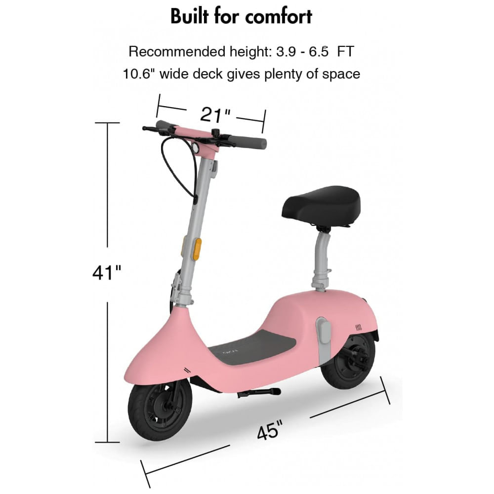 Miniatura Patinete Elétrico com Assento para Adolescentes e Adultos, Alcance 45km e Peso 100kg, OKAI ES50B, Rosa