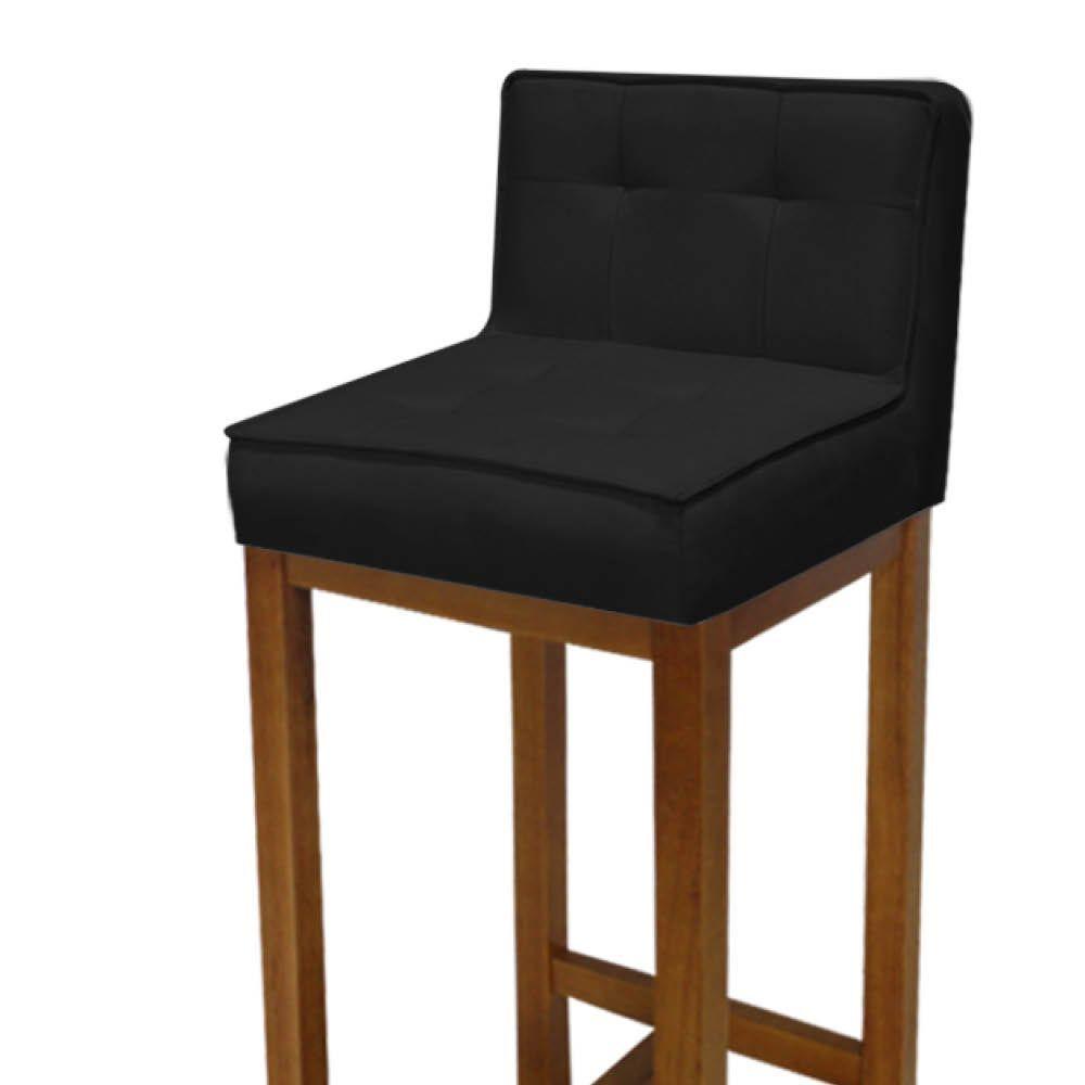 Miniatura Banqueta Alta Com Encosto Alba Cozinha Balcão Bistrô Base Madeira Castanho Corino Preto