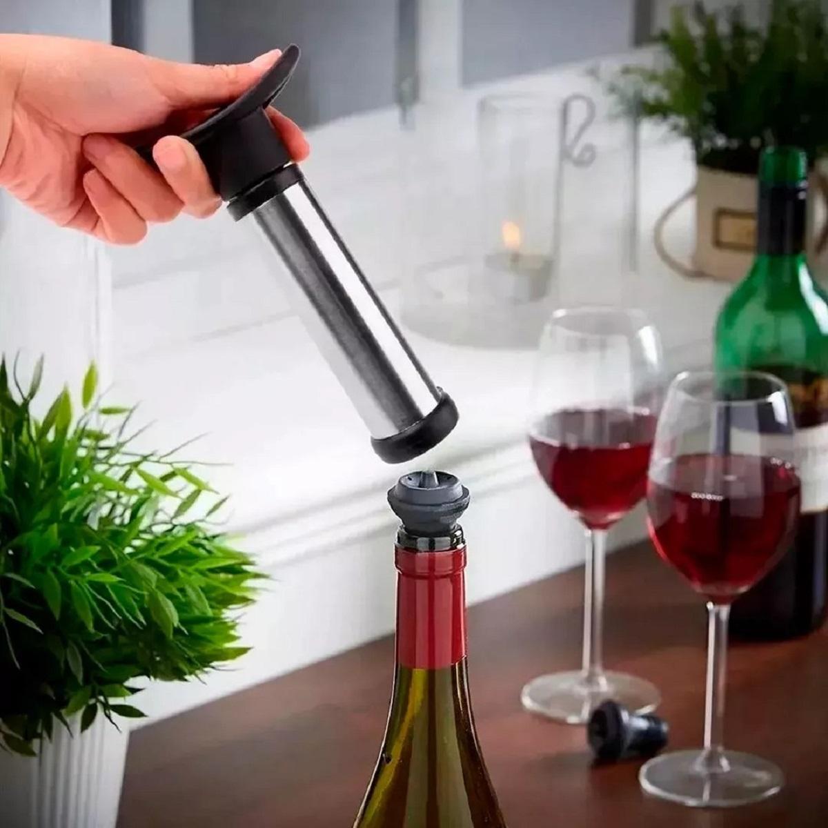 Kit Acessórios De Vinho Bomba Vácuo Bico Dosador Saca Rolhas