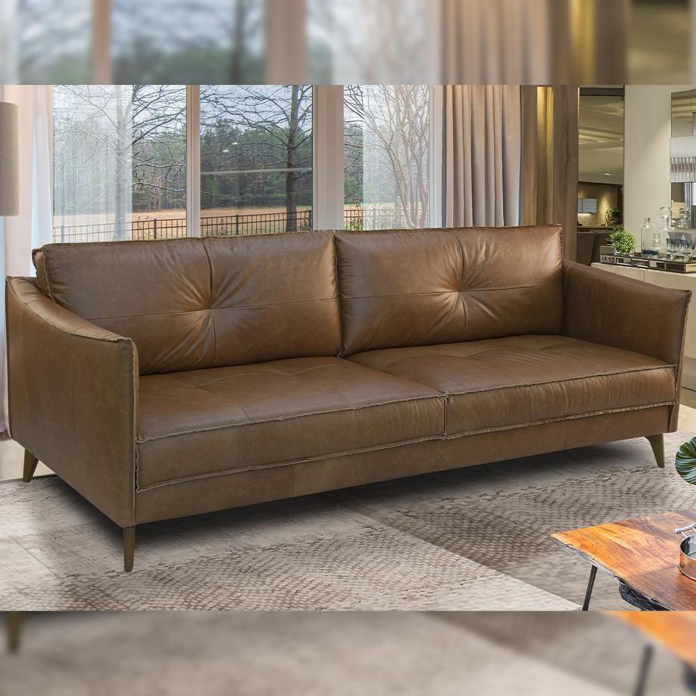 Sofá 3 Lugares Para Sala De Estar Living 244cm Oásis T03 Couro Soft Mel - Lyam Decor