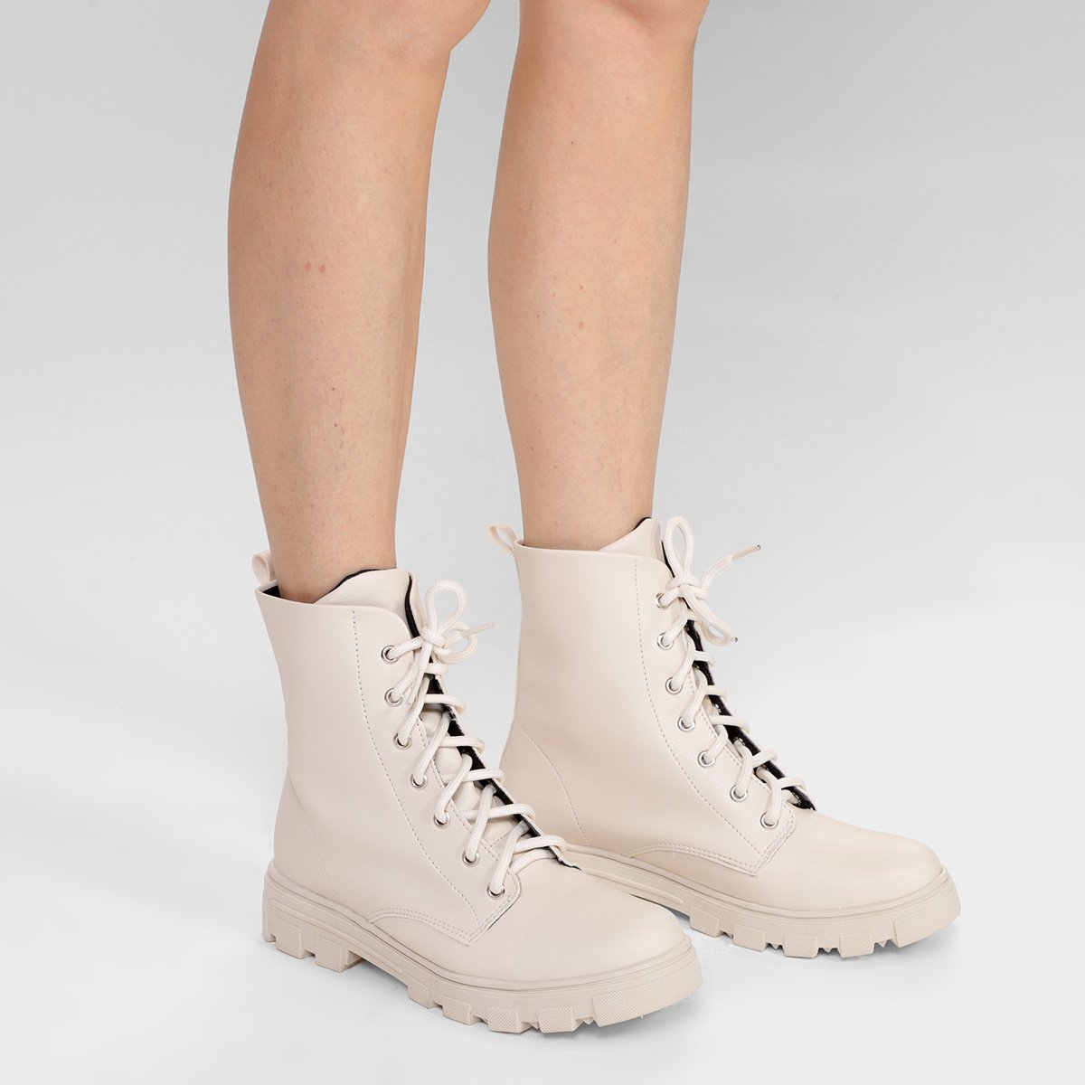 Miniatura Bota Coturno Look Fashion Lisa Tratorada Feminina Off White - 34