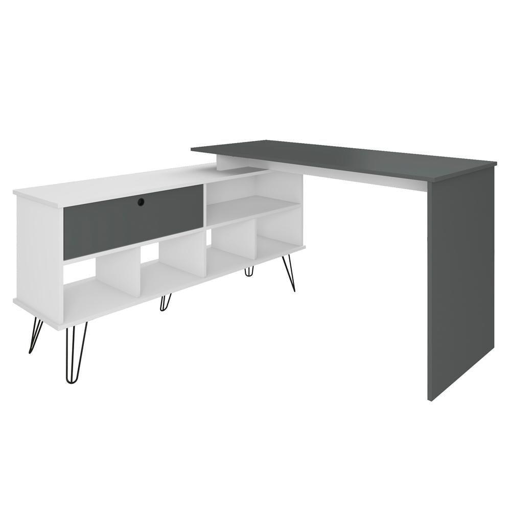 Miniatura Mesa Para Escritório Escrivaninha Em L Home Office Kalil A02 Branco Grafito - Lyam Decor