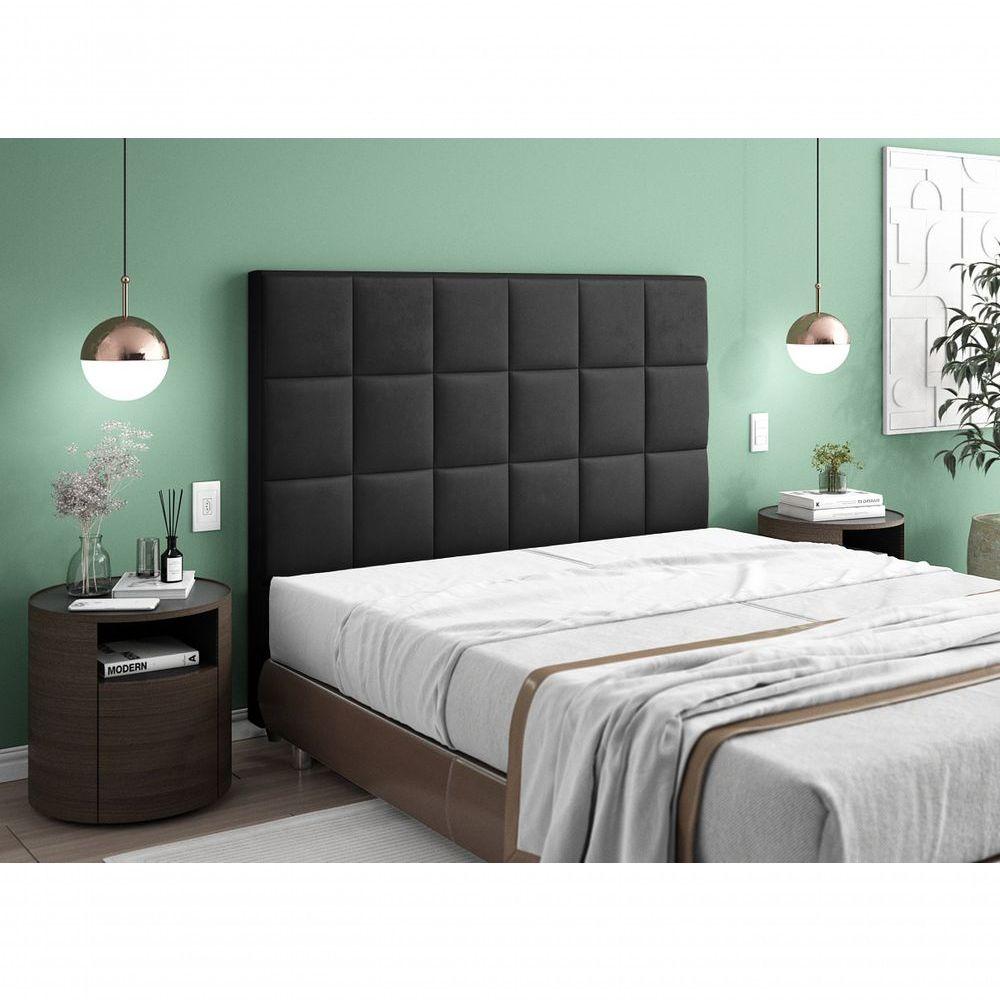 Miniatura Cabeceira Bordada Queen Size 1,60m Nairobi Plus Suede Preto - House Moveis