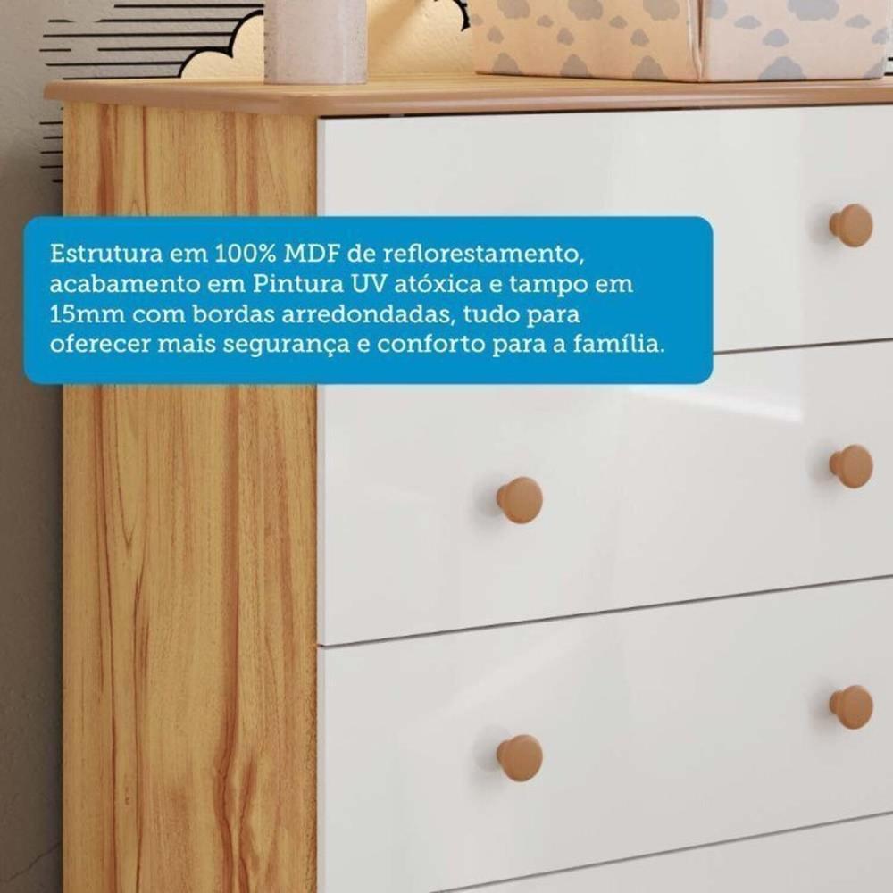 Quarto de Bebê Completo com Guarda-roupa 3 Portas e Cômoda e Berço Nina 100% Mdf Espresso Móveis Branco Brilho/Amêndoa